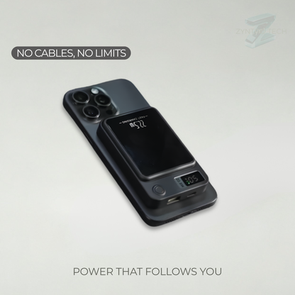Phone with wireless charging pad on a light gray background